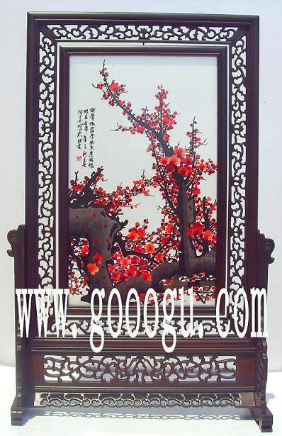 梅花刺繡，報春紅梅雙面繡