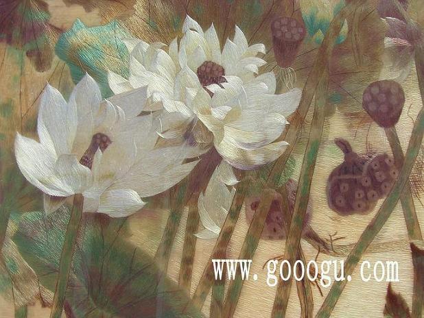 荷花蘇繡畫，高檔刺繡畫，蘇繡精品畫