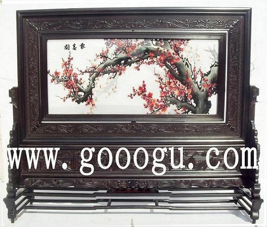 高檔雙面繡座屏,報(bào)春圖雙面繡臺屏精品
