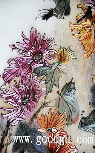 刺繡精品畫，蘇繡收藏品，刺繡奢侈品，菊：刺繡細節(jié)
