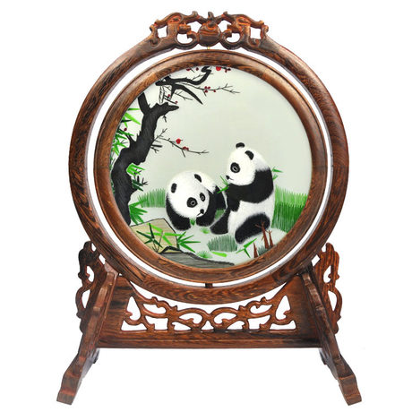 熊貓雙面繡臺(tái)屏，蘇繡雙面繡，雙面繡銷量第一臺(tái)屏